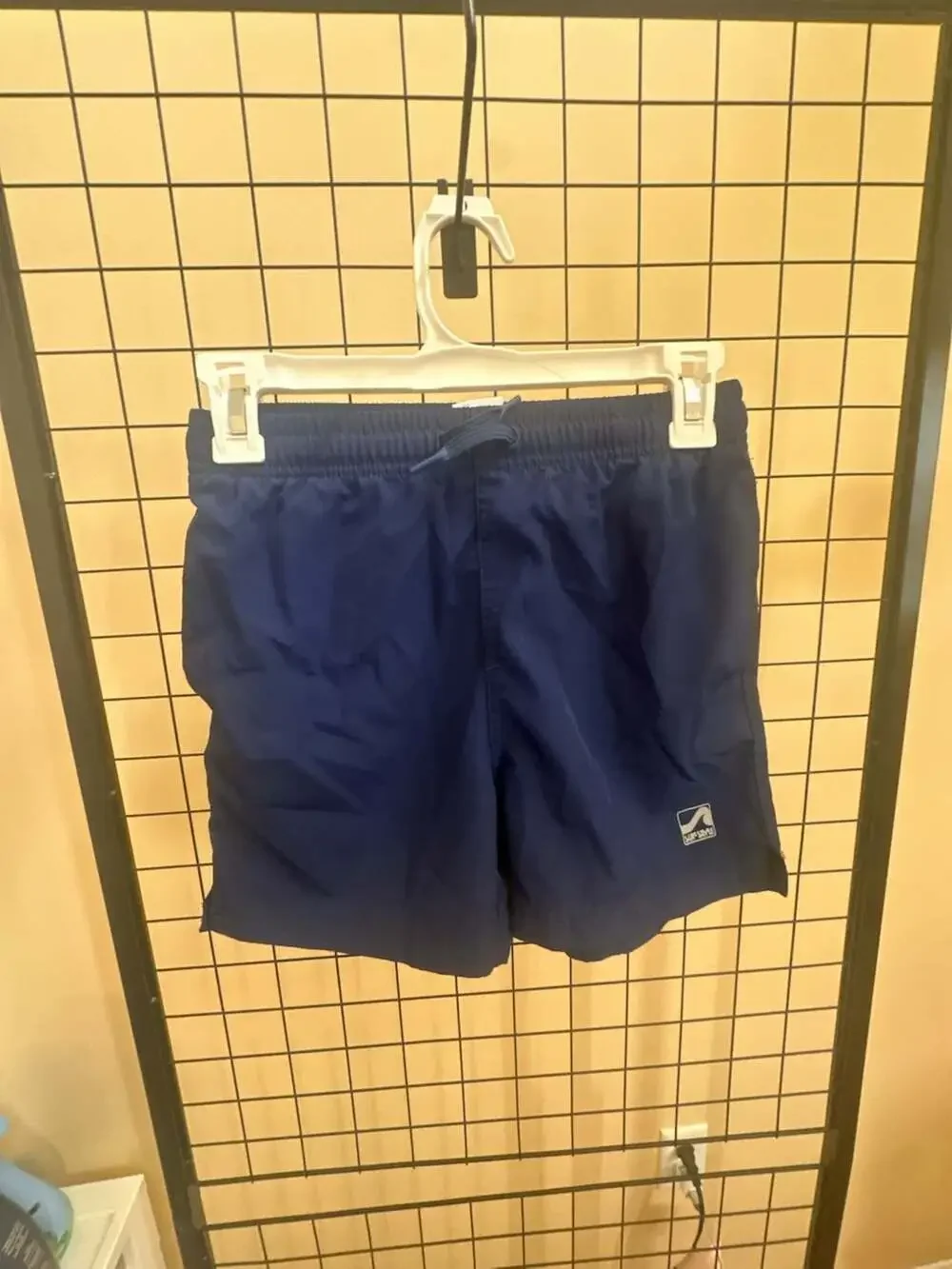 Surf-Style Navy Blue Performance Swim Trunks with Back Pocket